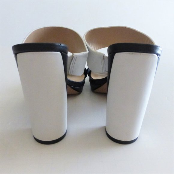 Diane Von Furstenberg 6.5 Black and White High Heel Sandals Chunky Heel EU 36.5 - Picture 5 of 8